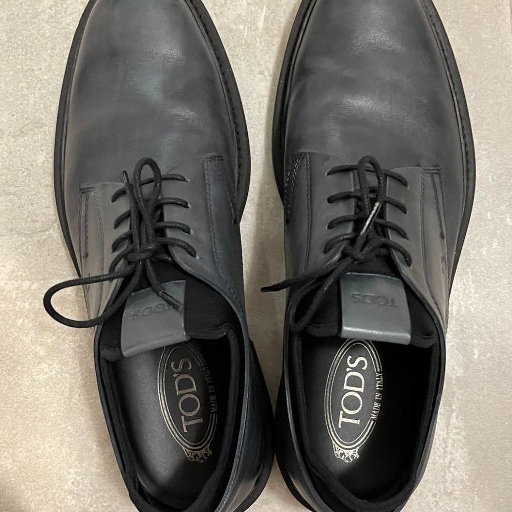 TOD'S LEATHER LACE-UPS WITH SOCK INSERT, Blue/Gray